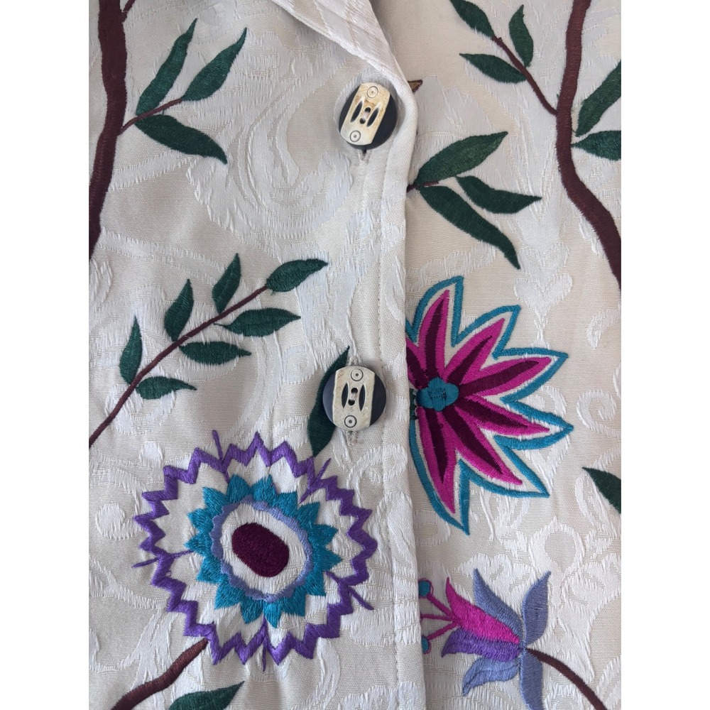Daniel K Embroidered Jacket Womens Large Cream Floral Boho Cropped Vintage Y2K - Picture 4 of 9
